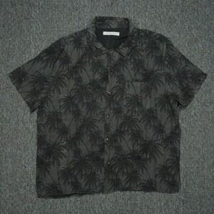 Outerknown Shirt Mens Large Gray Black Palm Tree Linen Short Sleeve Button Up‎